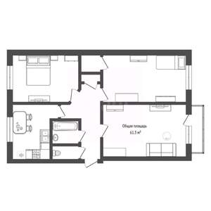 3-к квартира, вторичка, 61м2, 1/5 этаж