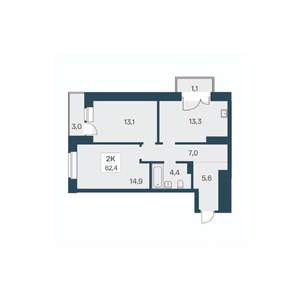 2-к квартира, вторичка, 62м2, 21/30 этаж