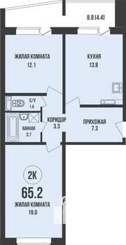 2-к квартира, строящийся дом, 65м2, 9/13 этаж