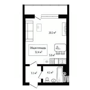 Студия квартира, вторичка, 32м2, 6/10 этаж