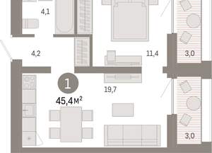 1-к квартира, вторичка, 45м2, 12/17 этаж