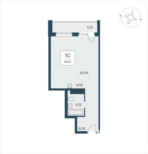 Студия квартира, вторичка, 47м2, 18/25 этаж