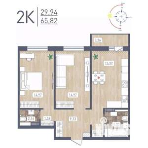 2-к квартира, строящийся дом, 66м2, 4/17 этаж