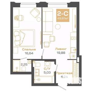 2-к квартира, строящийся дом, 50м2, 23/24 этаж