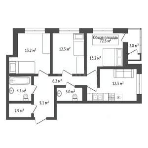 3-к квартира, вторичка, 73м2, 11/22 этаж