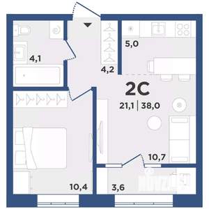 2-к квартира, вторичка, 38м2, 3/9 этаж