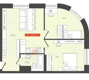 3-к квартира, вторичка, 59м2, 14/24 этаж