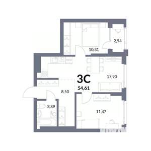 3-к квартира, вторичка, 53м2, 10/14 этаж