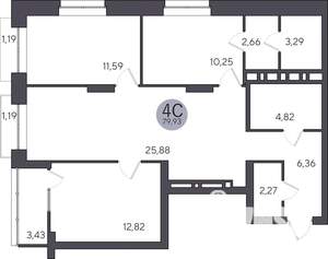 3-к квартира, строящийся дом, 80м2, 19/25 этаж
