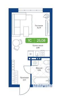 1-к квартира, вторичка, 25м2, 16/22 этаж