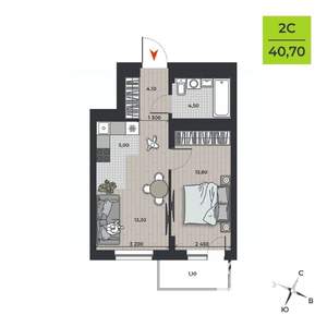 2-к квартира, вторичка, 42м2, 10/21 этаж