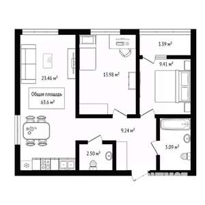 2-к квартира, вторичка, 64м2, 24/29 этаж