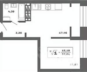 1-к квартира, вторичка, 37м2, 25/25 этаж