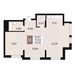 3-к квартира, вторичка, 74м2, 7/10 этаж