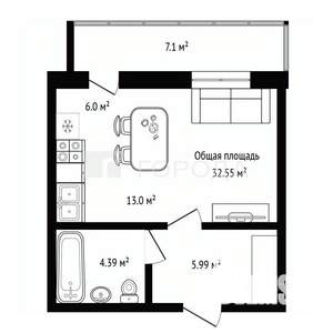 Студия квартира, сданный дом, 33м2, 6/27 этаж