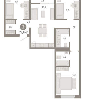 3-к квартира, вторичка, 79м2, 7/15 этаж