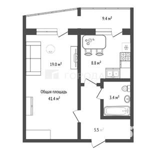 1-к квартира, вторичка, 41м2, 8/14 этаж