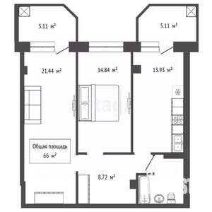 2-к квартира, вторичка, 66м2, 15/19 этаж