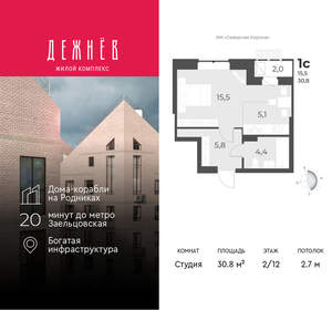 Студия квартира, вторичка, 31м2, 2/12 этаж
