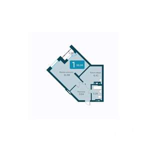 1-к квартира, вторичка, 53м2, 15/25 этаж