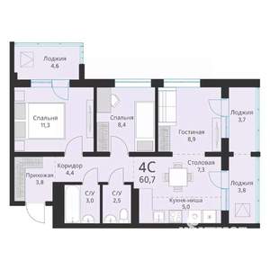 4-к квартира, вторичка, 61м2, 6/16 этаж