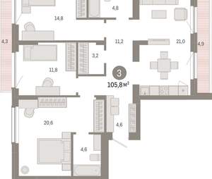 3-к квартира, вторичка, 106м2, 9/12 этаж