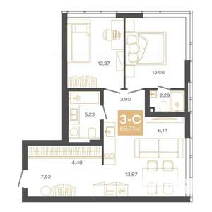 3-к квартира, вторичка, 69м2, 24/24 этаж