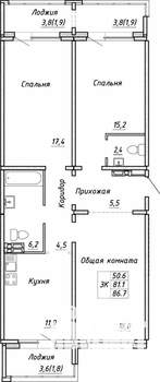 Студия квартира, строящийся дом, 87м2, 1/17 этаж