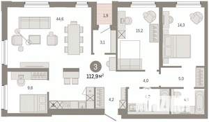 3-к квартира, вторичка, 113м2, 6/9 этаж