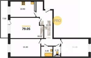 3-к квартира, вторичка, 79м2, 4/17 этаж