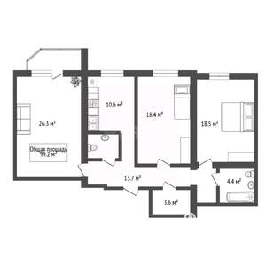 3-к квартира, вторичка, 99м2, 2/26 этаж