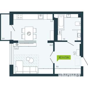 1-к квартира, вторичка, 48м2, 17/17 этаж