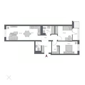 3-к квартира, строящийся дом, 75м2, 5/24 этаж