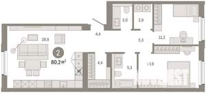 2-к квартира, вторичка, 80м2, 9/9 этаж