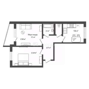 2-к квартира, вторичка, 57м2, 10/10 этаж