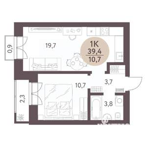 1-к квартира, вторичка, 39м2, 6/10 этаж