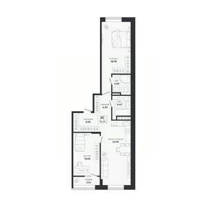 3-к квартира, строящийся дом, 75м2, 7/9 этаж