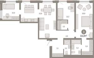 3-к квартира, вторичка, 112м2, 6/17 этаж