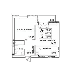 2-к квартира, строящийся дом, 46м2, 5/8 этаж