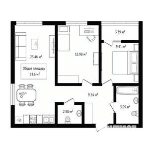 2-к квартира, вторичка, 64м2, 24/29 этаж