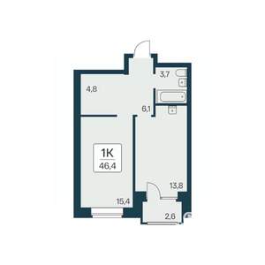 1-к квартира, вторичка, 46м2, 7/11 этаж