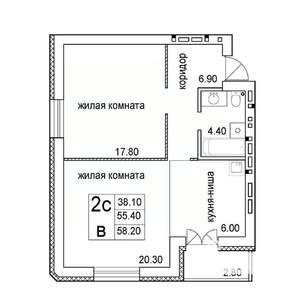2-к квартира, строящийся дом, 58м2, 7/8 этаж