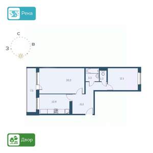 2-к квартира, строящийся дом, 63м2, 7/17 этаж