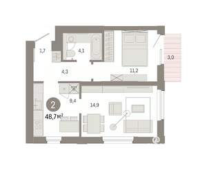 2-к квартира, вторичка, 49м2, 3/9 этаж