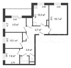 4-к квартира, вторичка, 81м2, 2/9 этаж