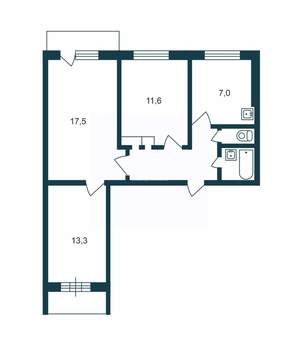 3-к квартира, вторичка, 62м2, 8/9 этаж