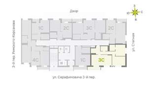 3-к квартира, строящийся дом, 70м2, 22/25 этаж