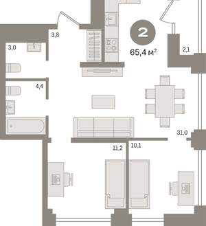 2-к квартира, вторичка, 65м2, 13/30 этаж
