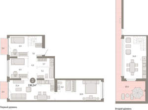 3-к квартира, вторичка, 136м2, 7/23 этаж