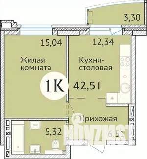 1-к квартира, сданный дом, 43м2, 1/23 этаж